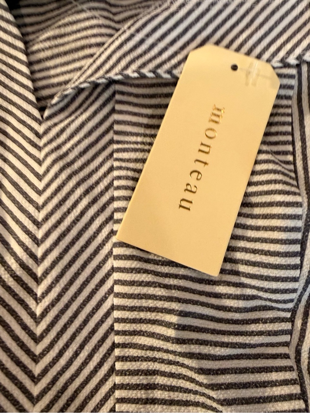 Monteau Los Angeles Peplum Blouse XL Blue White Striped NWT Flutter Sleeve - Picture 6 of 12